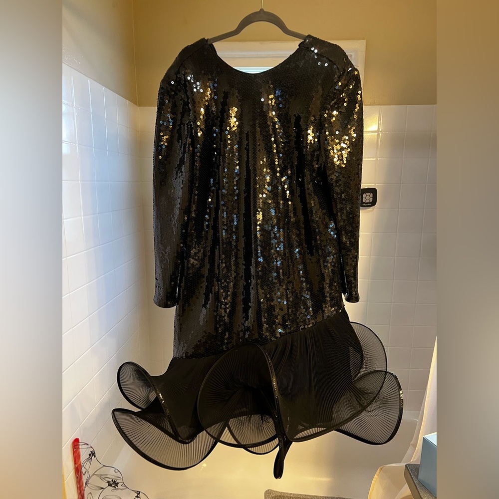 Long Sleeve Sequin Designer Dress with Ruffles - Saks Fifth Avenue - Statement